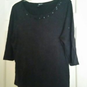 NY Based Black 3/4 Sleeve Beaded Neckline Sz L